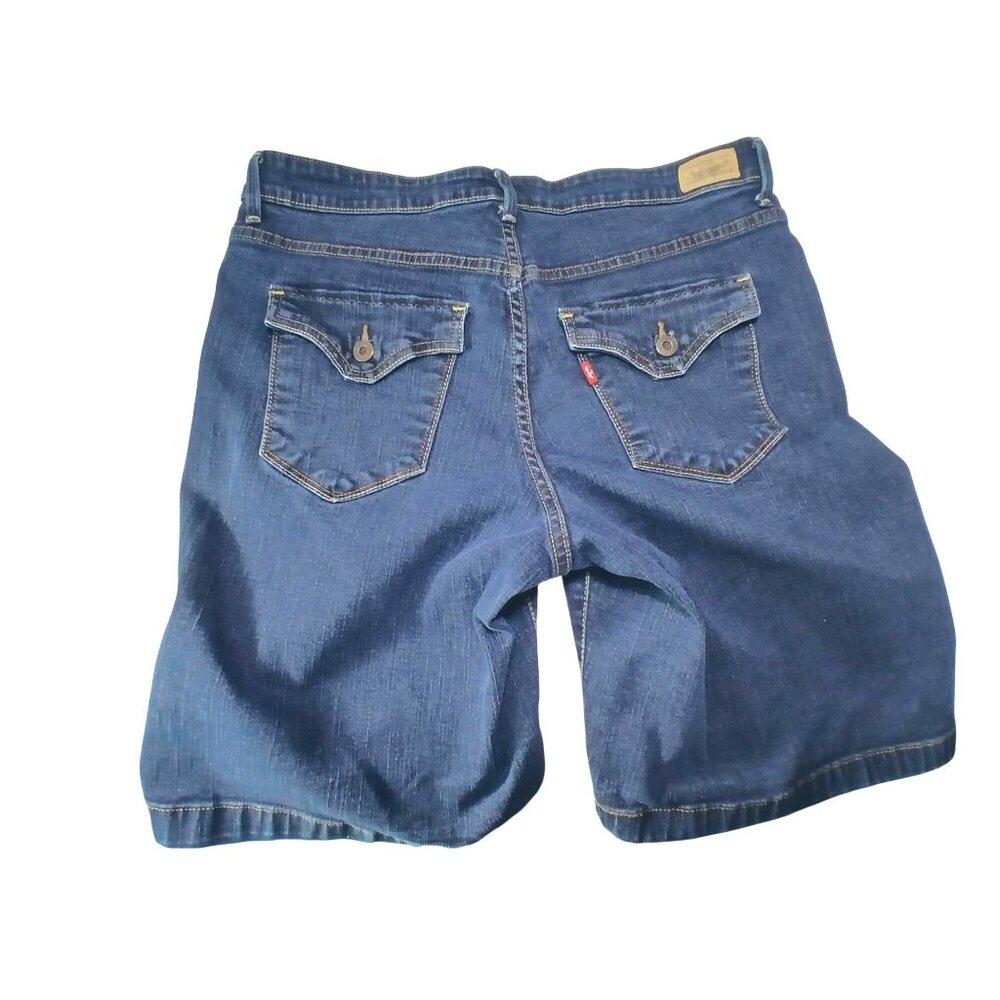 Levis Womens Denim Blue Jean Stretch Shorts Size 16 Flap Back Pockets Bermuda - Picture 14 of 15